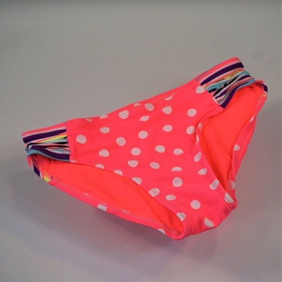 Girls Xhilaration Swim Bottoms Neon Pink Polka Dot With Stipes Size M ( 7- 8) - Picture 1 of 4